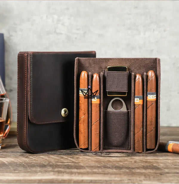 Étui à cigares en cuir personnalisable - Voyageur Quad -  - etui cigare personnalisable - Cadeau, Noël, Anniversaire, Original, Fête des pères, fête des mères - Atelier Atypique