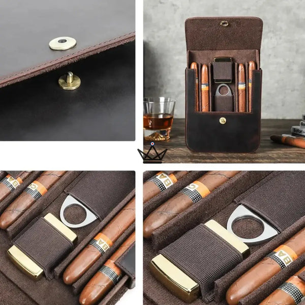 Étui à cigares en cuir personnalisable - Voyageur Quad -  - etui cigare personnalisable - Cadeau, Noël, Anniversaire, Original, Fête des pères, fête des mères - Atelier Atypique