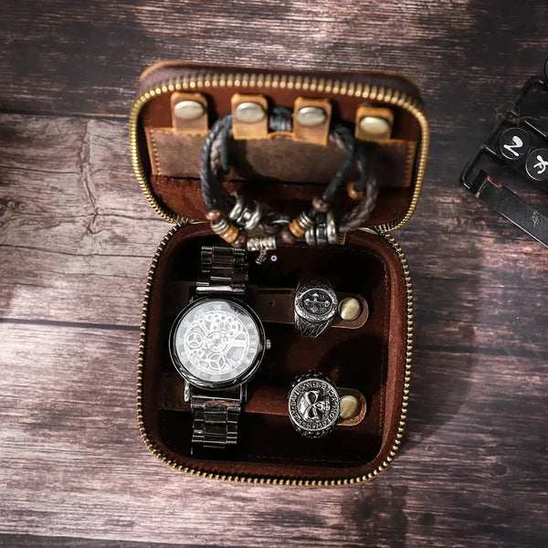 Boîte à Bijoux en Cuir personnalisable – Voyager Nova - [] - boite bijoux personnalisable - Cadeau, Noël, Anniversaire, Original, Fête des pères, fête des mères - Atelier Atypique