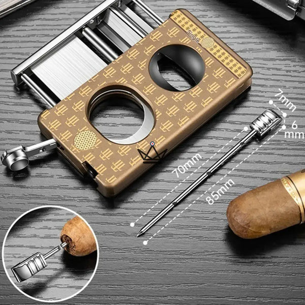 Coupe-Cigare Elite Slice — 3 Coupes en 1 (Droite, V, Poinçon), Acier Inoxydable & Résine Premium, 6 Finitions, Coffret Cadeau Inclus
