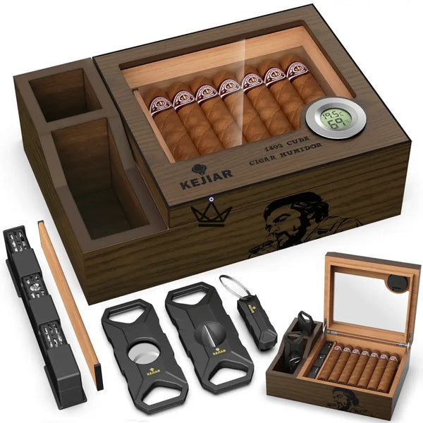 Cave à cigares avec accessoires – Coffret Prestige Libertador - [] - cave a cigare - Cadeau, Noël, Anniversaire, Original, Fête des pères, fête des mères - Atelier Atypique