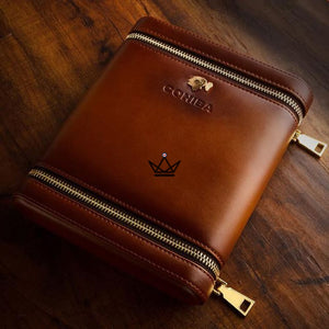 Etui de voyage cuir COHIBA ZIPY - 6 cigares portable luxe cadeau homme indispensable humidificateur inclus marron chocolat