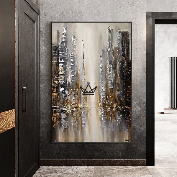 Peinture à l'huile sur toile XXL - Reflets Urbains -  - 0 - Cadeau, Noël, Anniversaire, Original - Atelier Atypique
