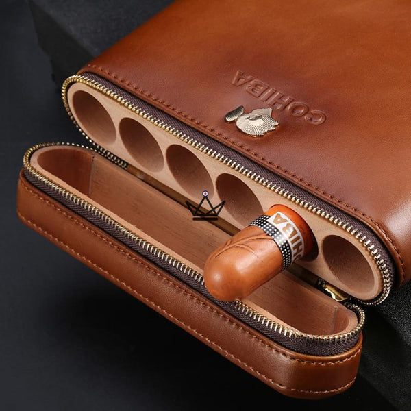 Etui de voyage cuir COHIBA ZIPY - 6 cigares portable luxe cadeau homme indispensable humidificateur inclus fermeture eclair