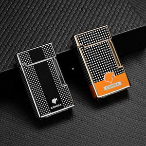 Briquet Chalumeau COHIBA - GAMBIT noir jaune rechargeable silex luxe poincon