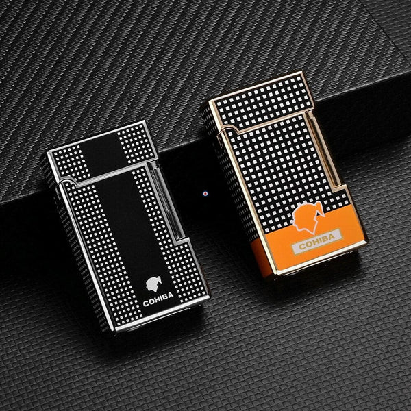 Briquet Chalumeau COHIBA - GAMBIT noir jaune rechargeable silex luxe poincon