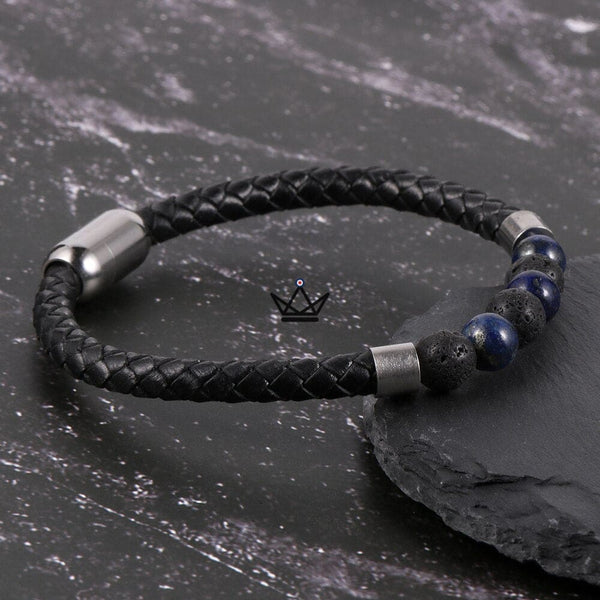 Bracelet en cuir tressé à fermoir magnétique - Leather Pearl -  - bracelet - Cadeau, Noël, Anniversaire, Original - Atelier Atypique