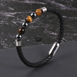 Bracelet en cuir tressé à fermoir magnétique - Leather Pearl -  - bracelet - Cadeau, Noël, Anniversaire, Original - Atelier Atypique