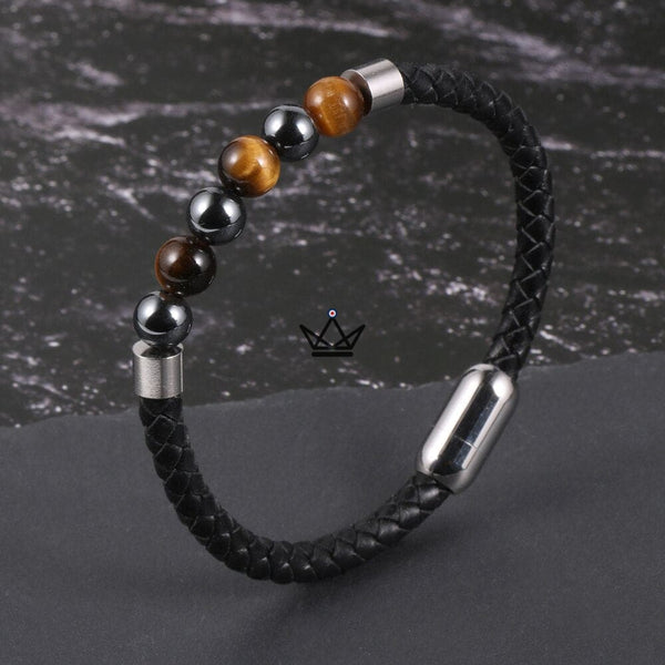 Bracelet en cuir tressé à fermoir magnétique - Leather Pearl -  - bracelet - Cadeau, Noël, Anniversaire, Original - Atelier Atypique