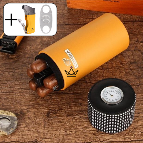 Cave à cigare Cylindre COHIBA avec briquet vargas et coupe cigare pack