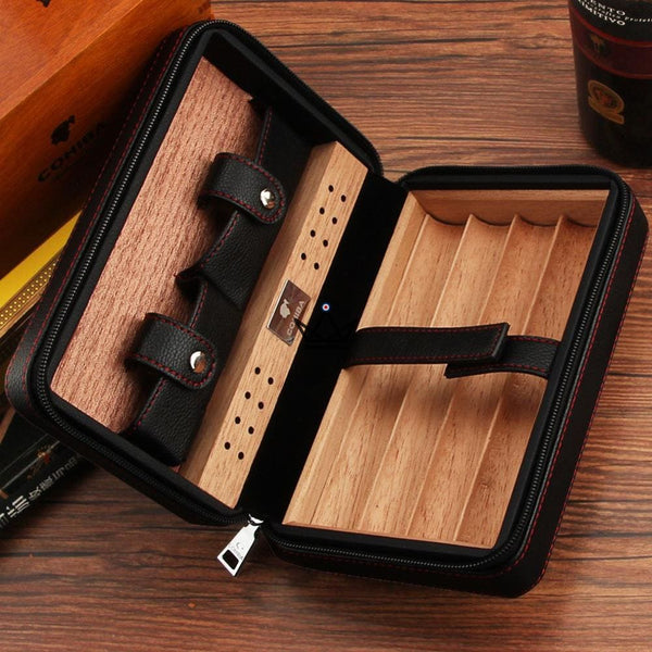 Cave à cigare de voyage en cuir - COHIBA STYLE Solo Noir portable avec humidificateur
