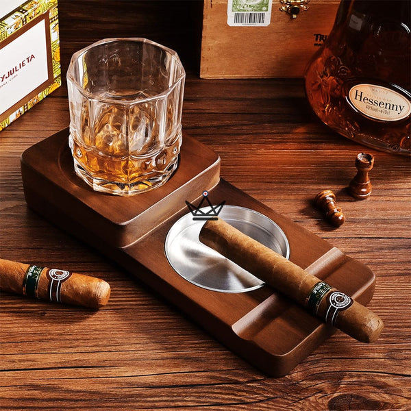 Set Cendrier Cigare - Whisky Wood verre wisky original cadeau bois luxe homme anniversaire fete des pere carre