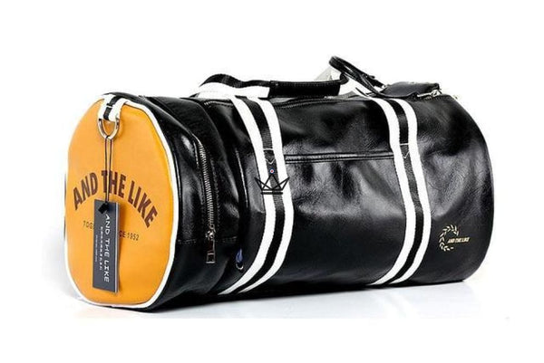 sac de sport vintage cuir fred perry style noir jaune